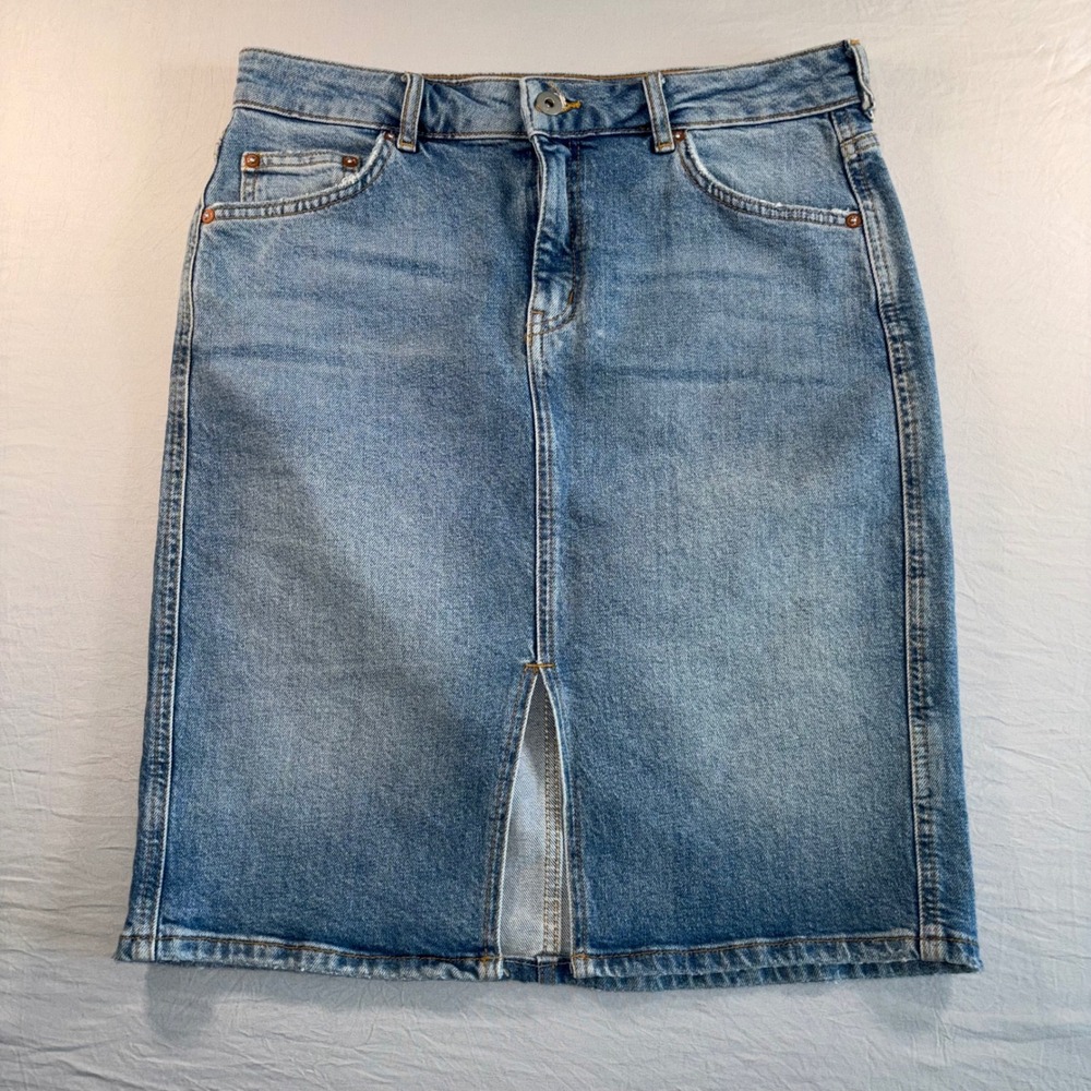 Anthropologie Pilcro and the Letterpress Denim Skirt Front Slit Medium Wash 8